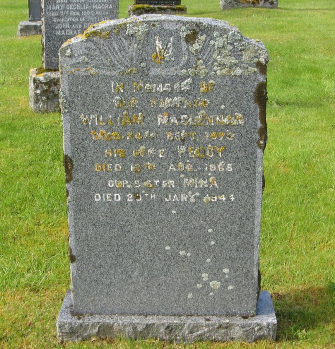 Photo of headstones/William MacLennan died 1979 MI Gruinard, Gairloch